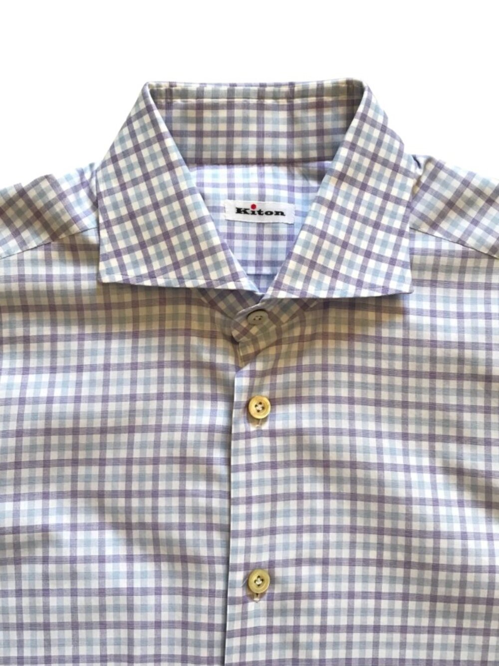 KITON Napoli Button Down Sport Dress Shirt Mens 40 16 Purple Blue Check Cotton